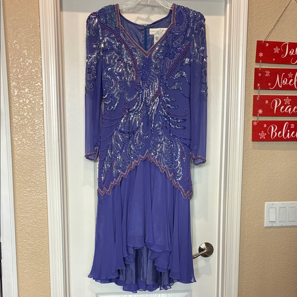 Vintage Lillie Rubin Purple High Low Dress with Silver Embellishments